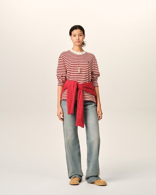 Red and white mariniere cotton t-shirt with Ami de Coeur - Woman - 10 - AMI Paris - Ami Paris
