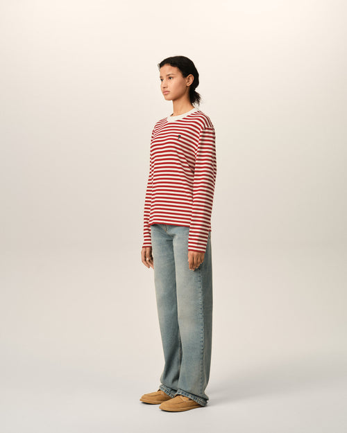 Red and white mariniere cotton t-shirt with Ami de Coeur - Woman - 13 - AMI Paris - Ami Paris