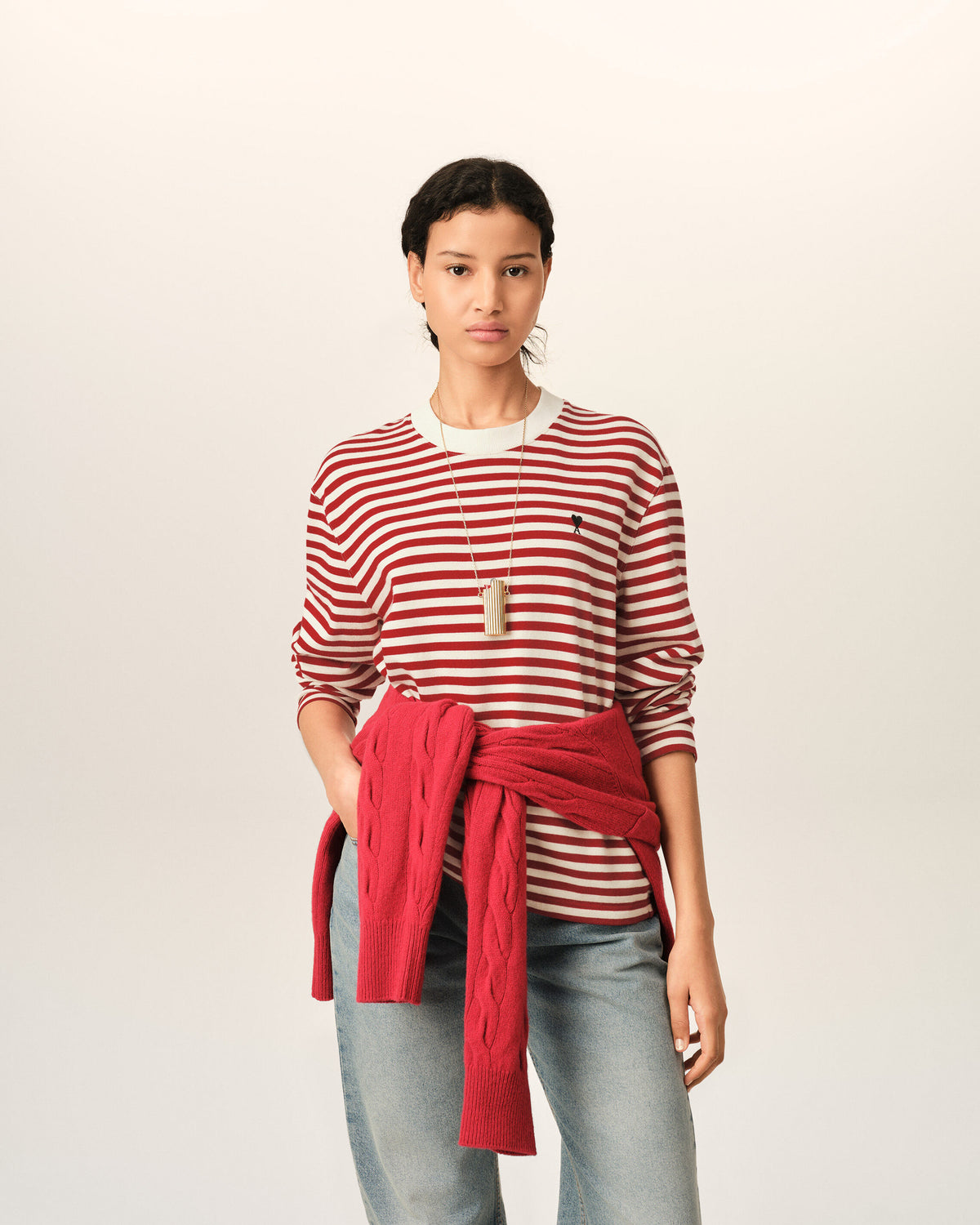Red and white mariniere cotton t-shirt with Ami de Coeur - 9