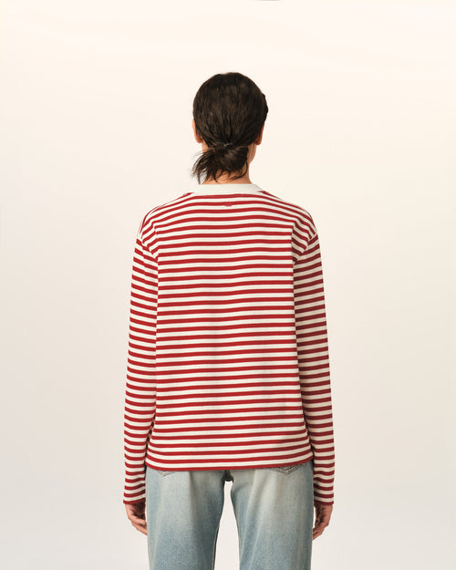 Red and white mariniere cotton t-shirt with Ami de Coeur - Woman - 12 - AMI Paris - Ami Paris