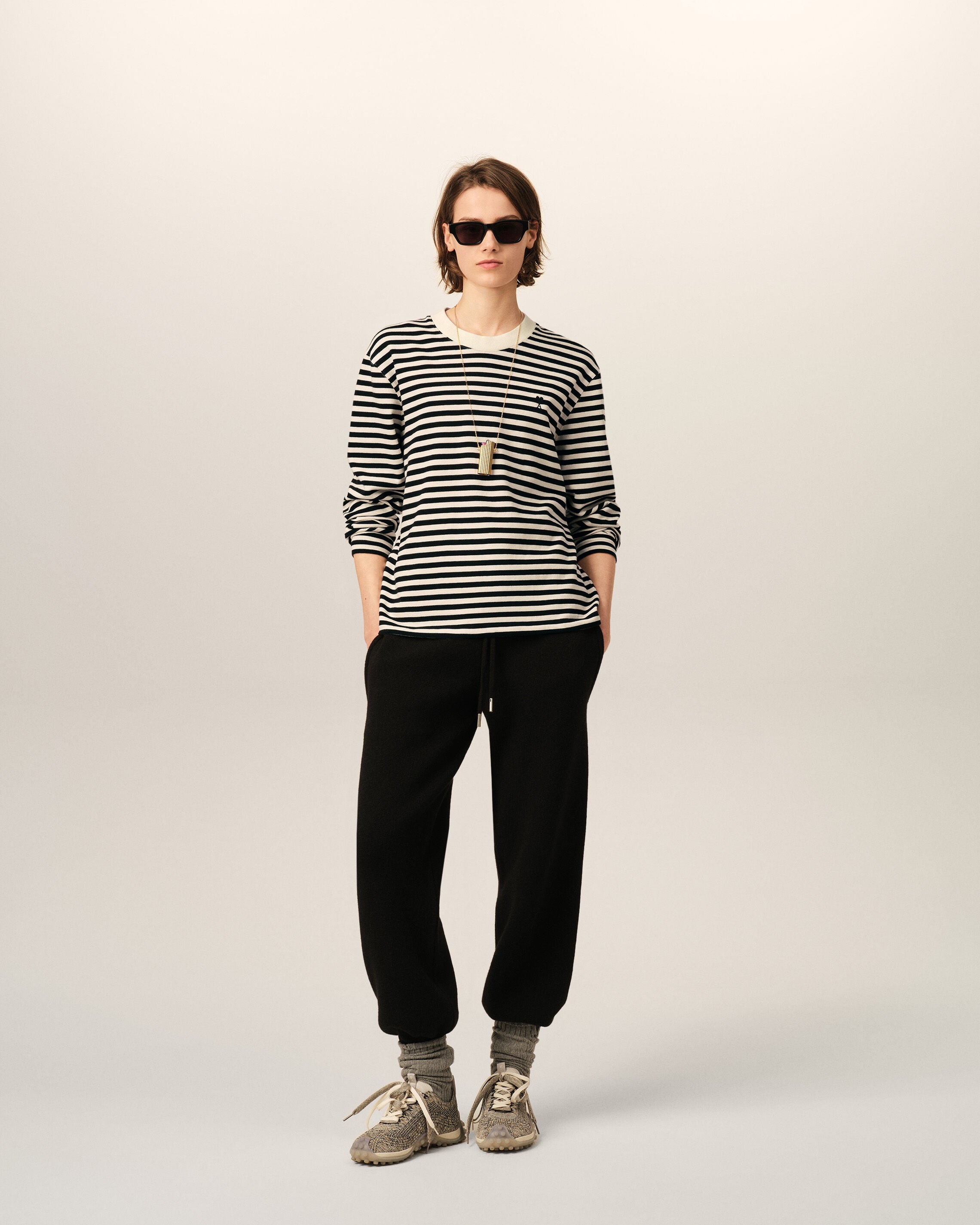 T-shirt marinière noir et blanc en coton Ami de Coeur - 9
