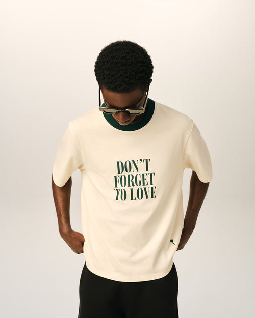 Ecru printed cotton "Don't forget to love" t-shirt - 1 - Ami Paris