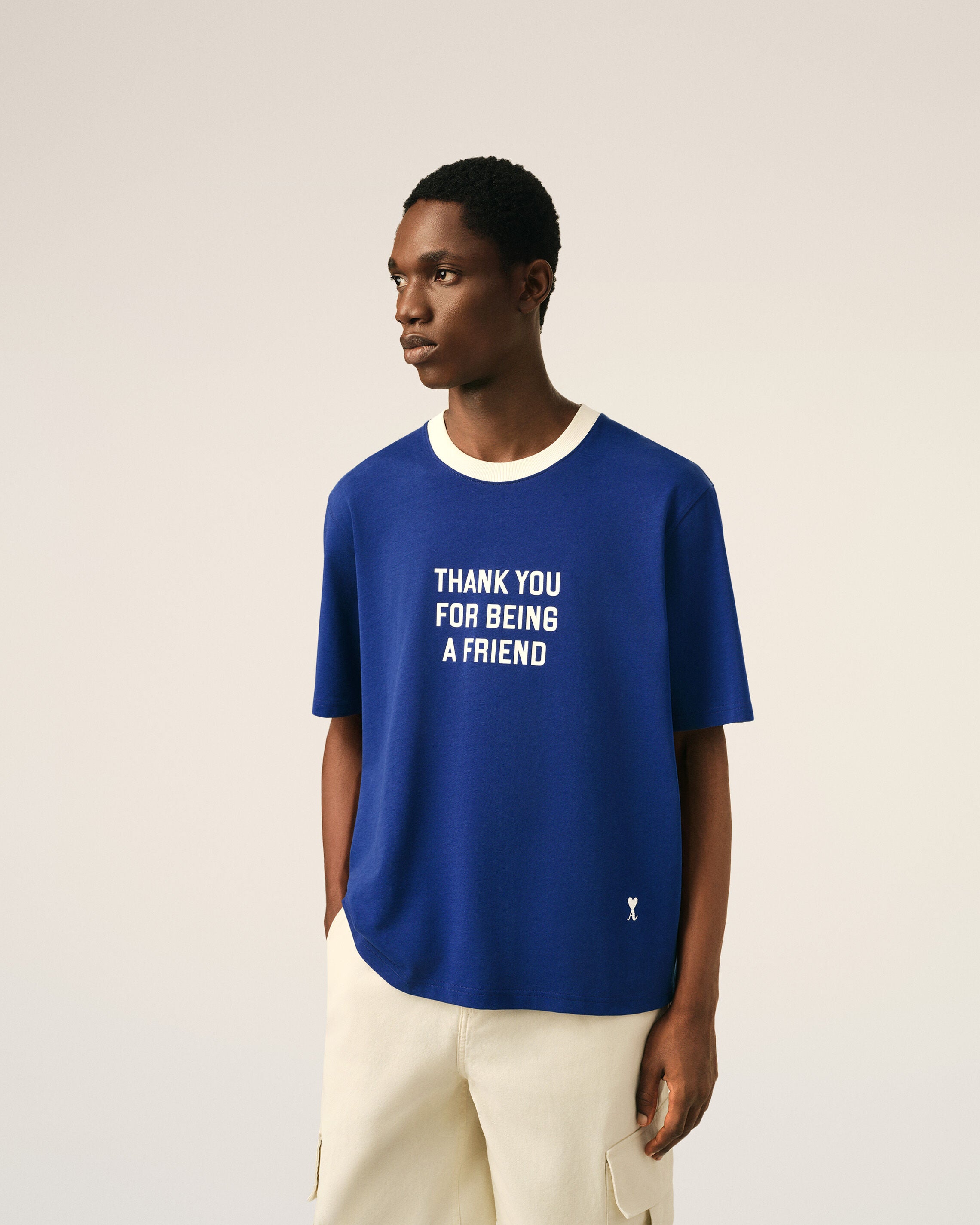 Blue printed cotton "Thank you for being a friend" t-shirt - 2
