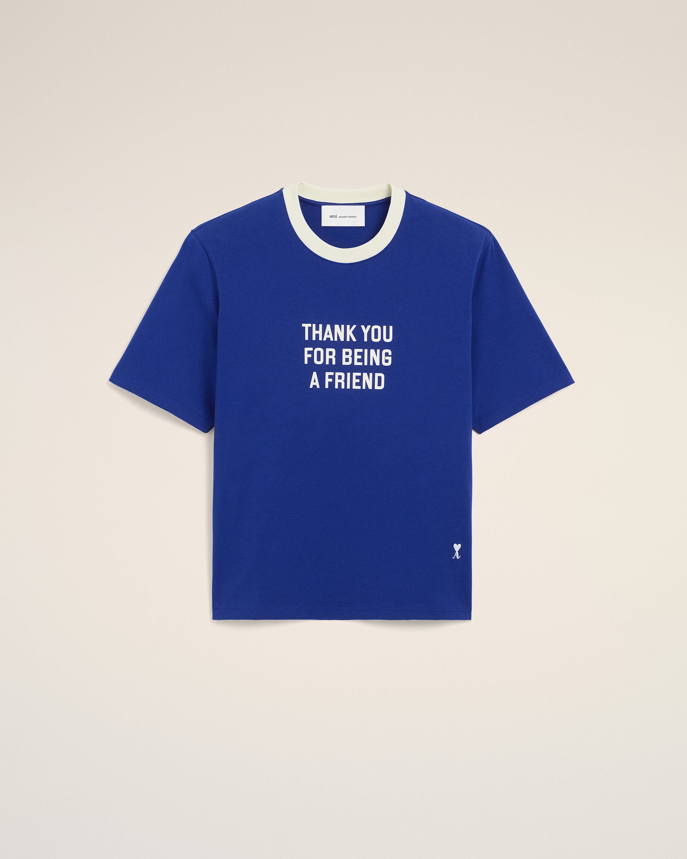 Blue printed cotton "Thank you for being a friend" t-shirt - 7
