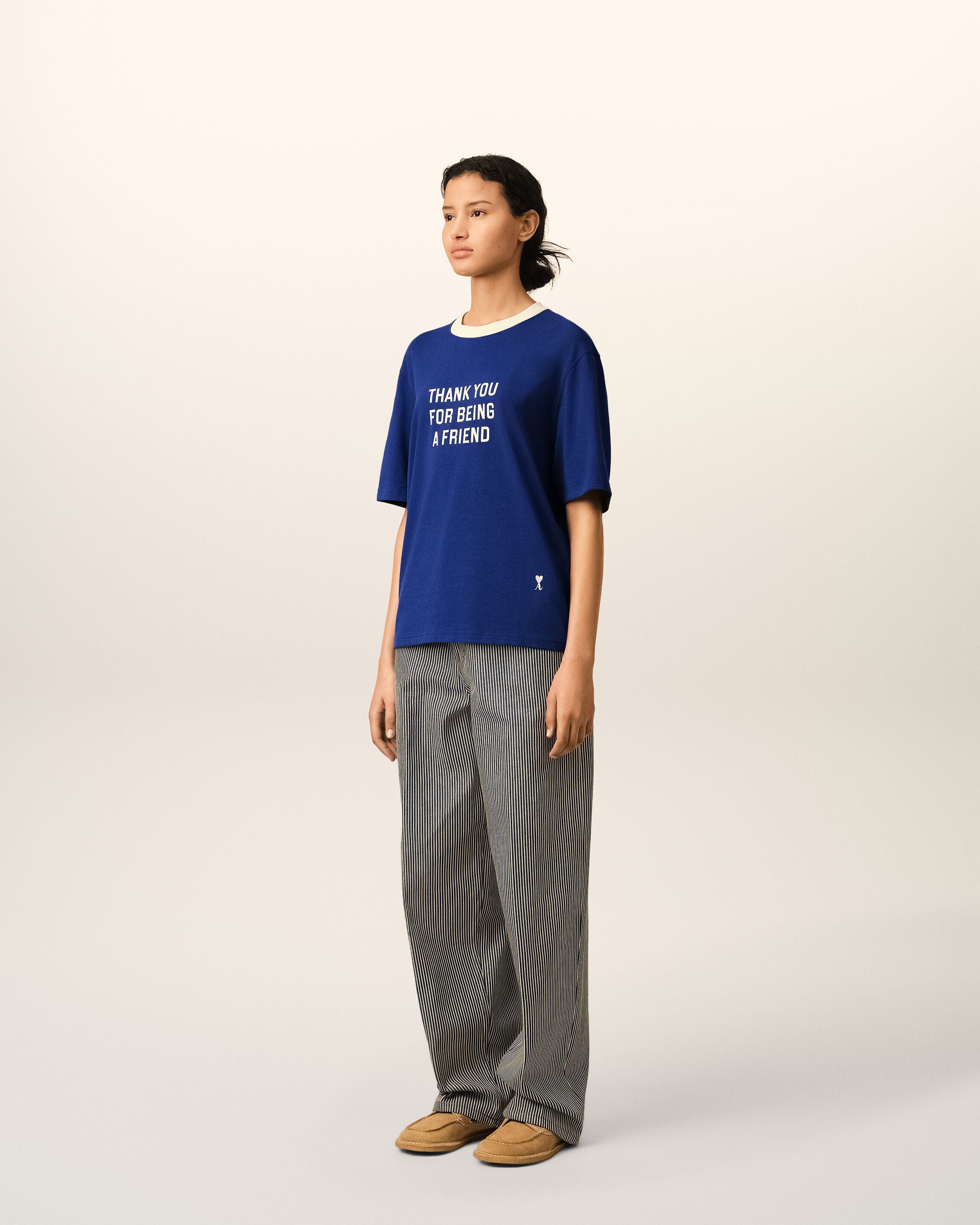Blue printed cotton "Thank you for being a friend" t-shirt - 12