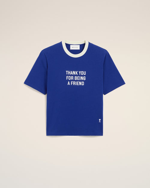 T-shirt in cotone blu stampata "Thank you for being a friend" - 1 - Ami Paris