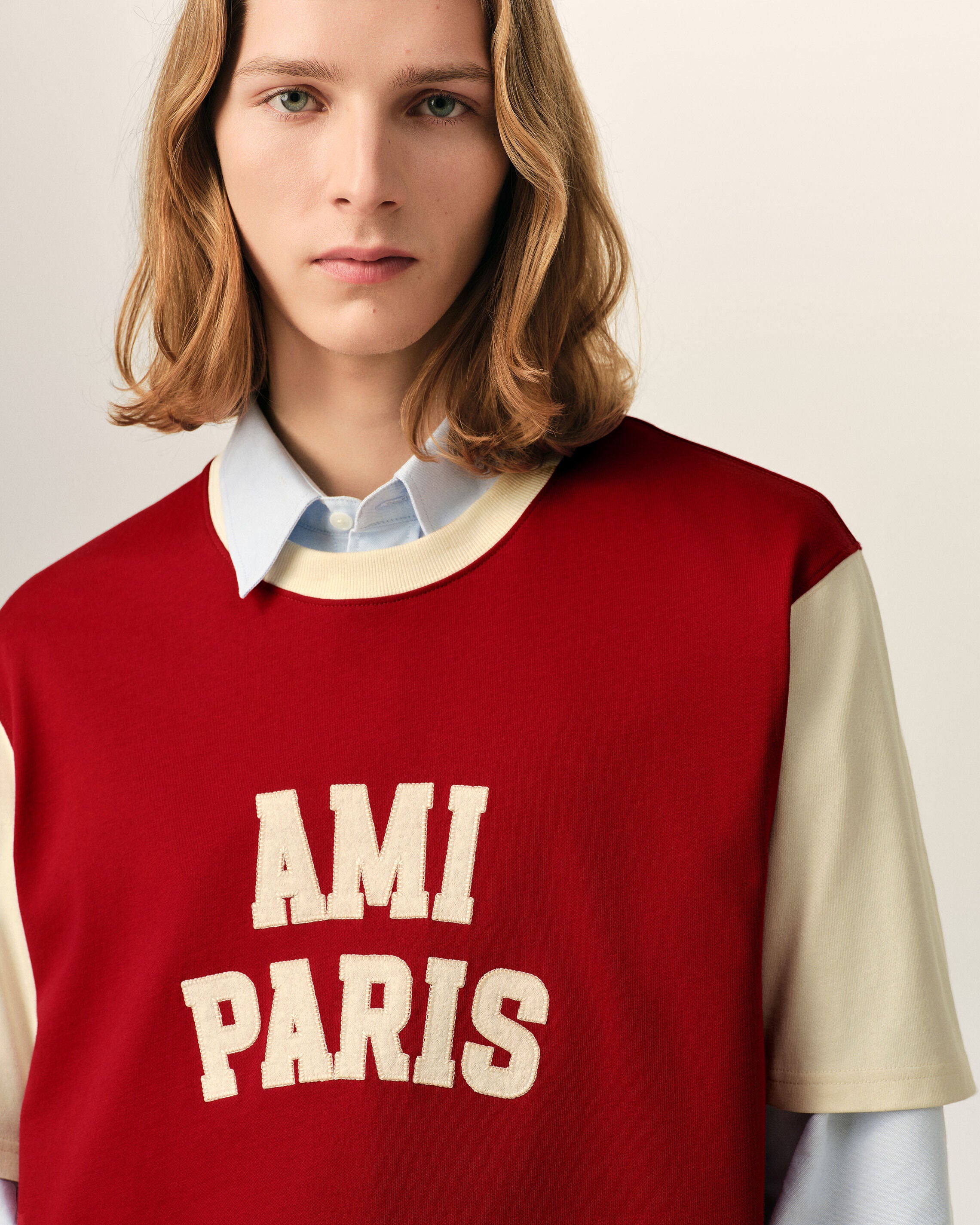 Red cotton t-shirt with Ami Paris embroidery - 4