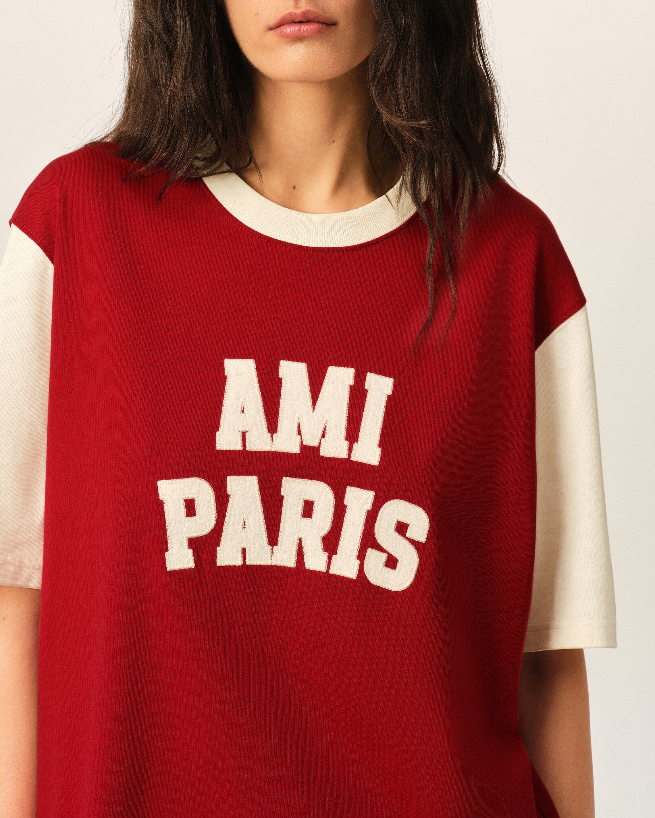 Red cotton t-shirt with Ami Paris embroidery - 11