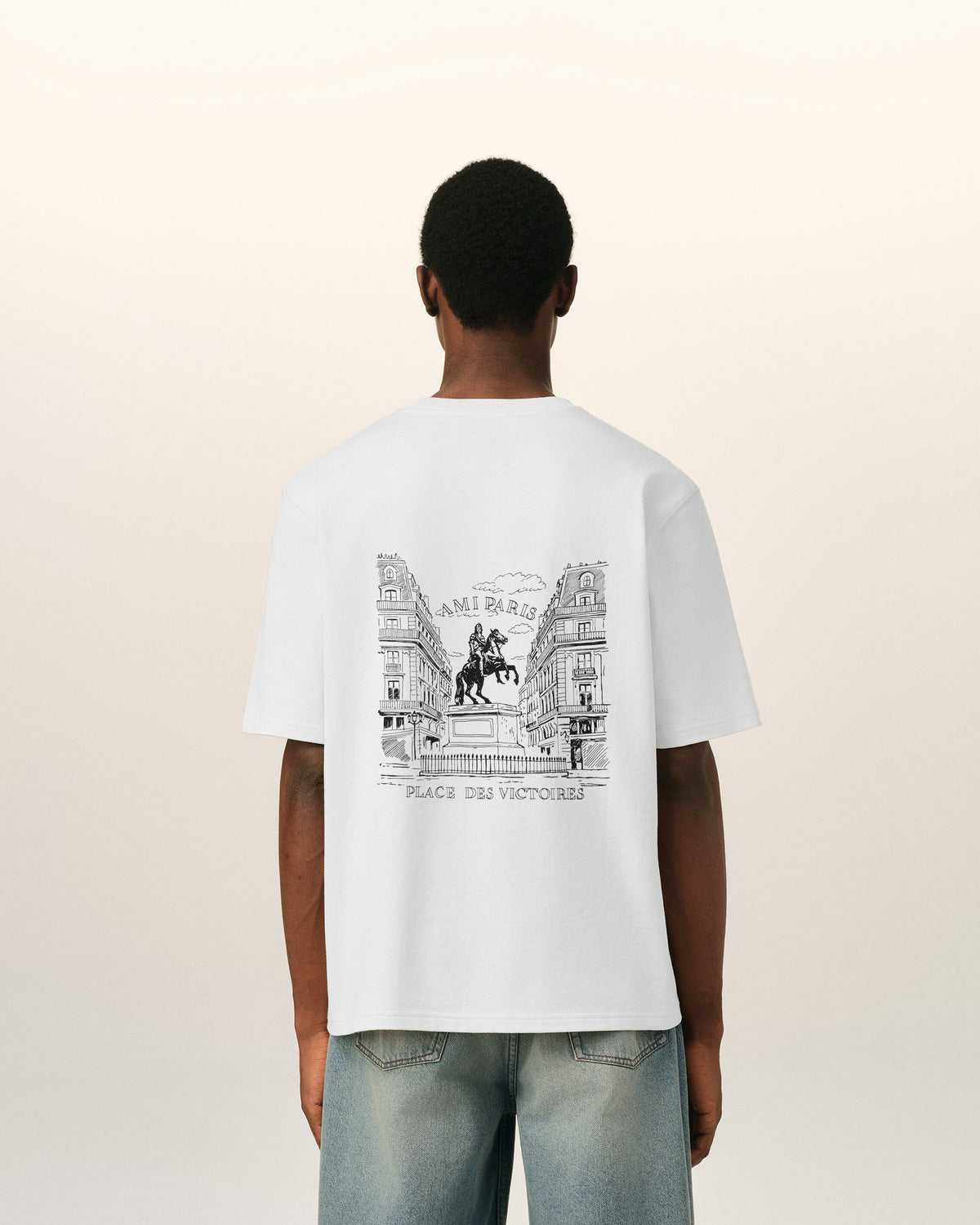 White cotton t-shirt with "Place des Victoires" print - 6