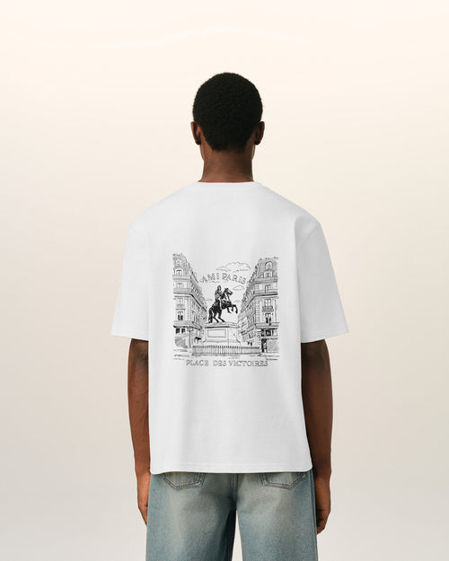 White cotton t-shirt with "Place des Victoires" print - Man - 6 - AMI Paris - Ami Paris