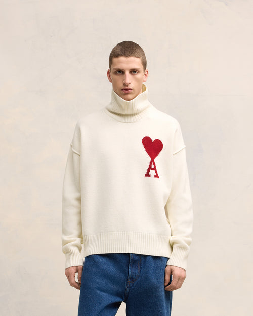Ami Paris Men's Ami De Coeur Striped Cotton Cardigan White