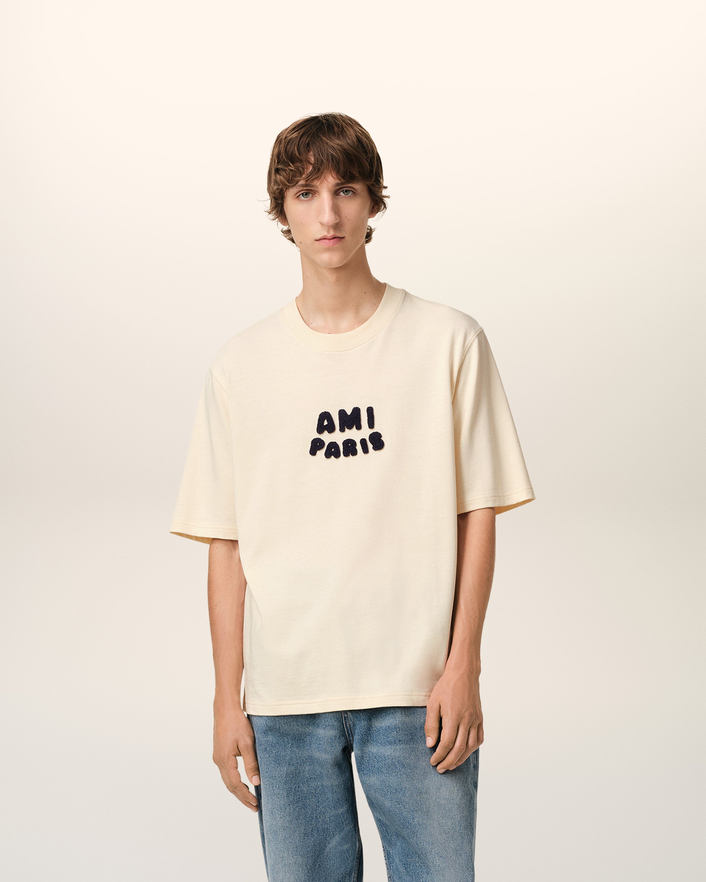 WHITE CREAM Ami Paris Patch T-shirt | AMI PARIS